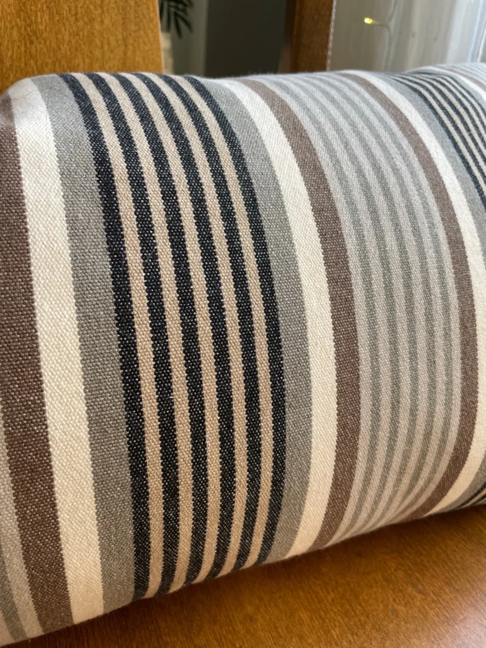 IKEA Striped Lumbar Pillow in Brown, Gray, and White